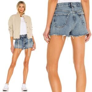 NWT Agolde Parker Vintage Cut Off Distressed Blue Denim High-Rise Short Size: 27